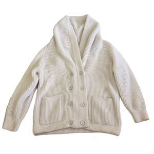 Barefoot Dreams Cardigan Large White CozyChic Knit Button Front Thick Soft Rib